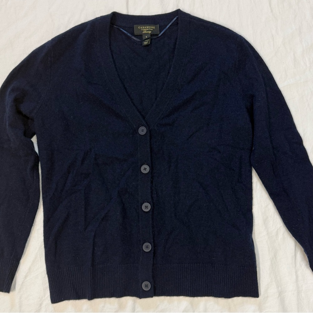 Charter Club Luxury Navy Blue Button Front 100% Cashmere Cardigan Sweater R13C